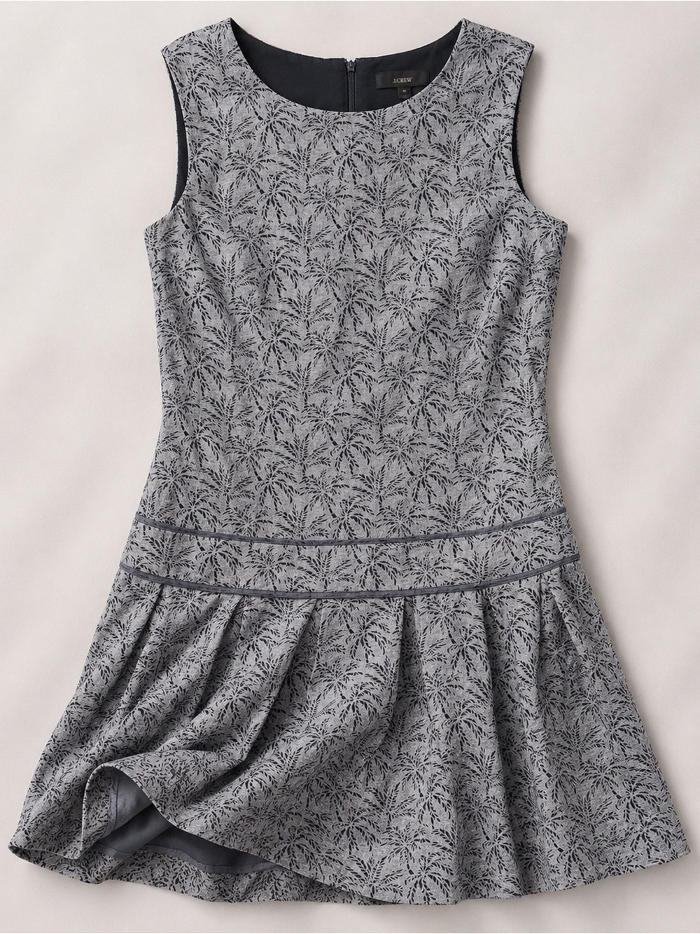 J.Crew Sleeveless Drop-Waist Mini Dress | Blue Palm Tree Print | Size 6 Navy